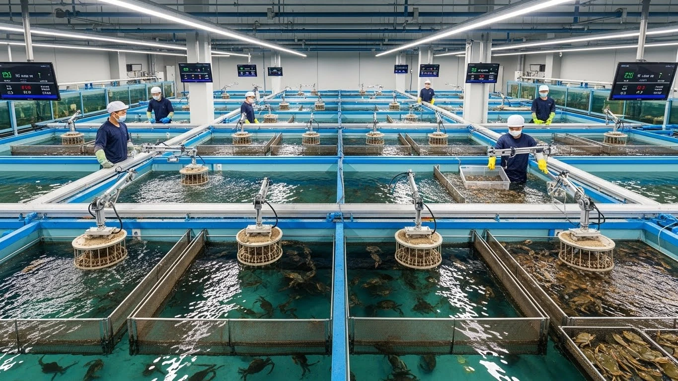 Crab Farming 2 Modern crab farming operation showing efficient aquaculture techniques for sustainable crab production