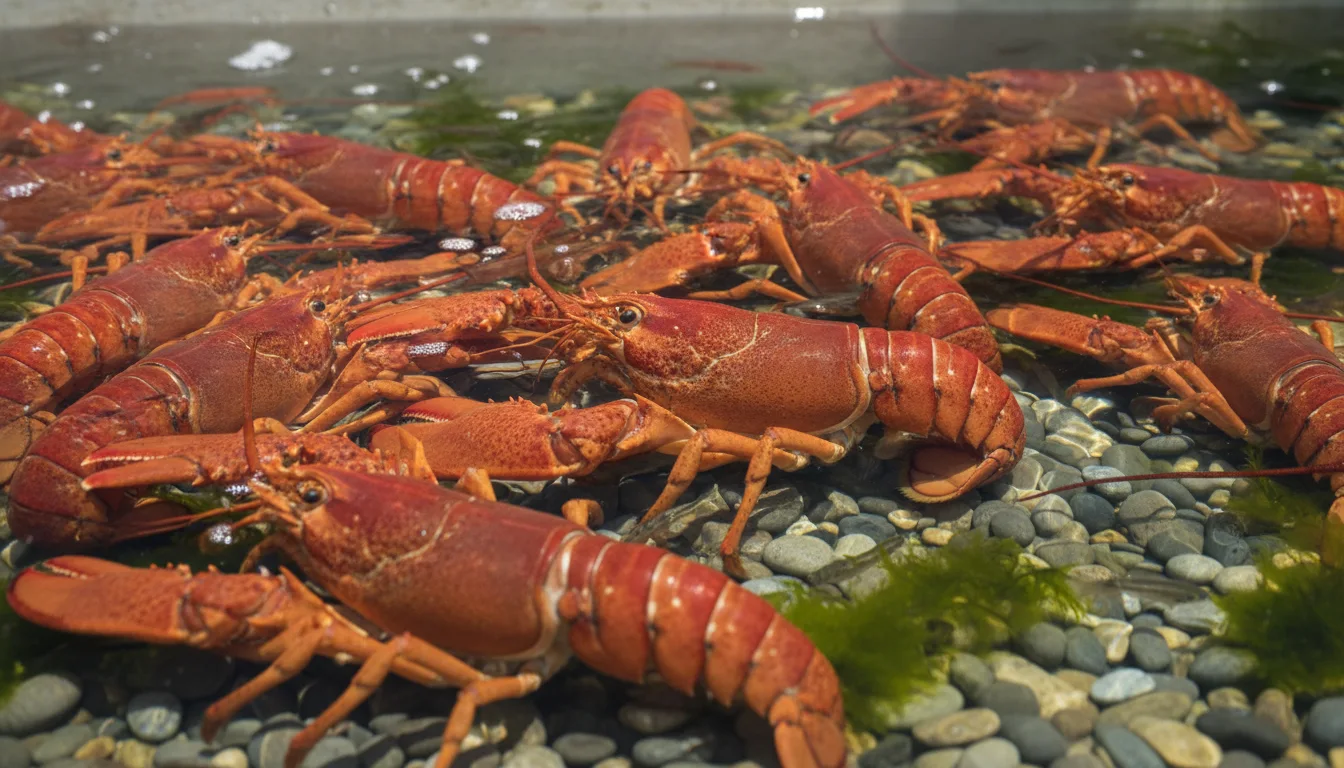 Modern lobster farming technology showing automated feeding systems