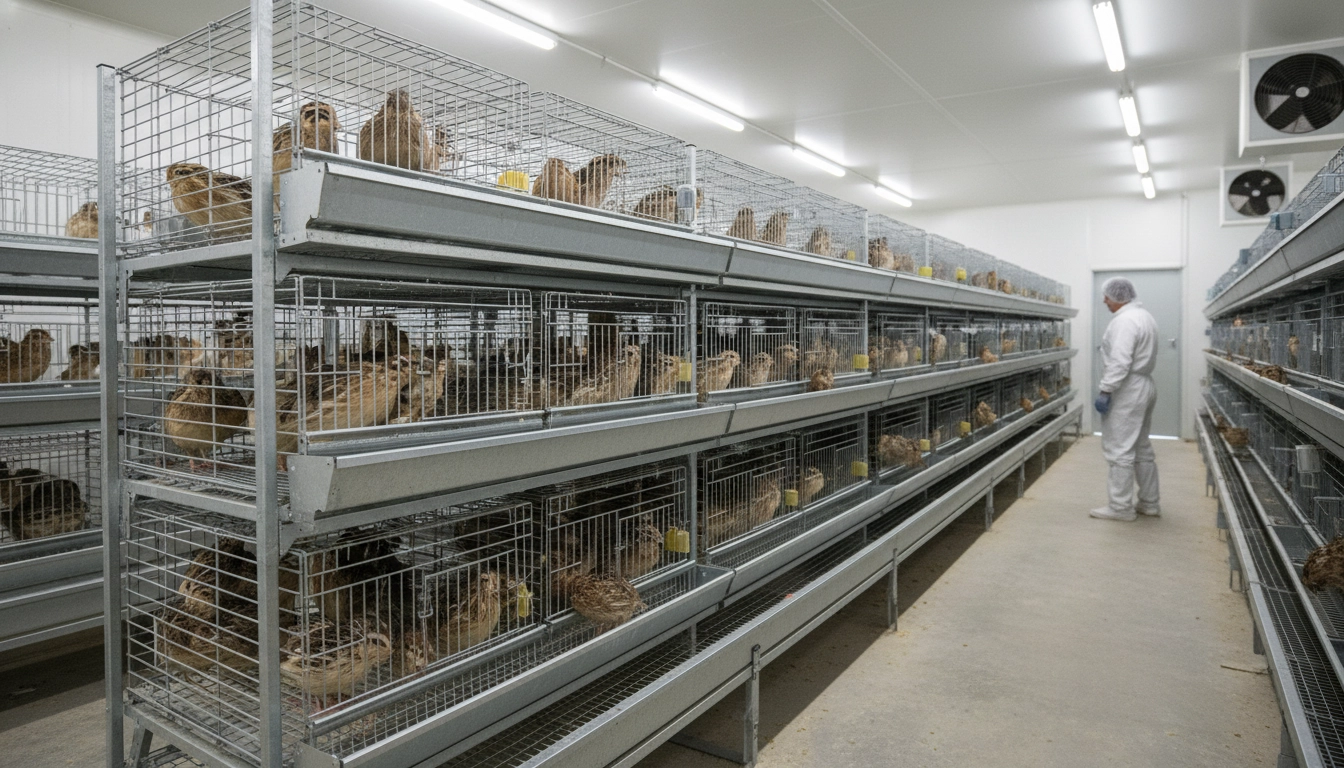 Quail Farming 3 Commercial quail operation with modern housing systems and healthy birds