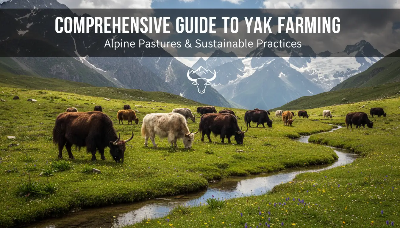 Yak Farming 3 Comprehensive guide to yak farming showing yaks grazing in alpine pastures with mountain background