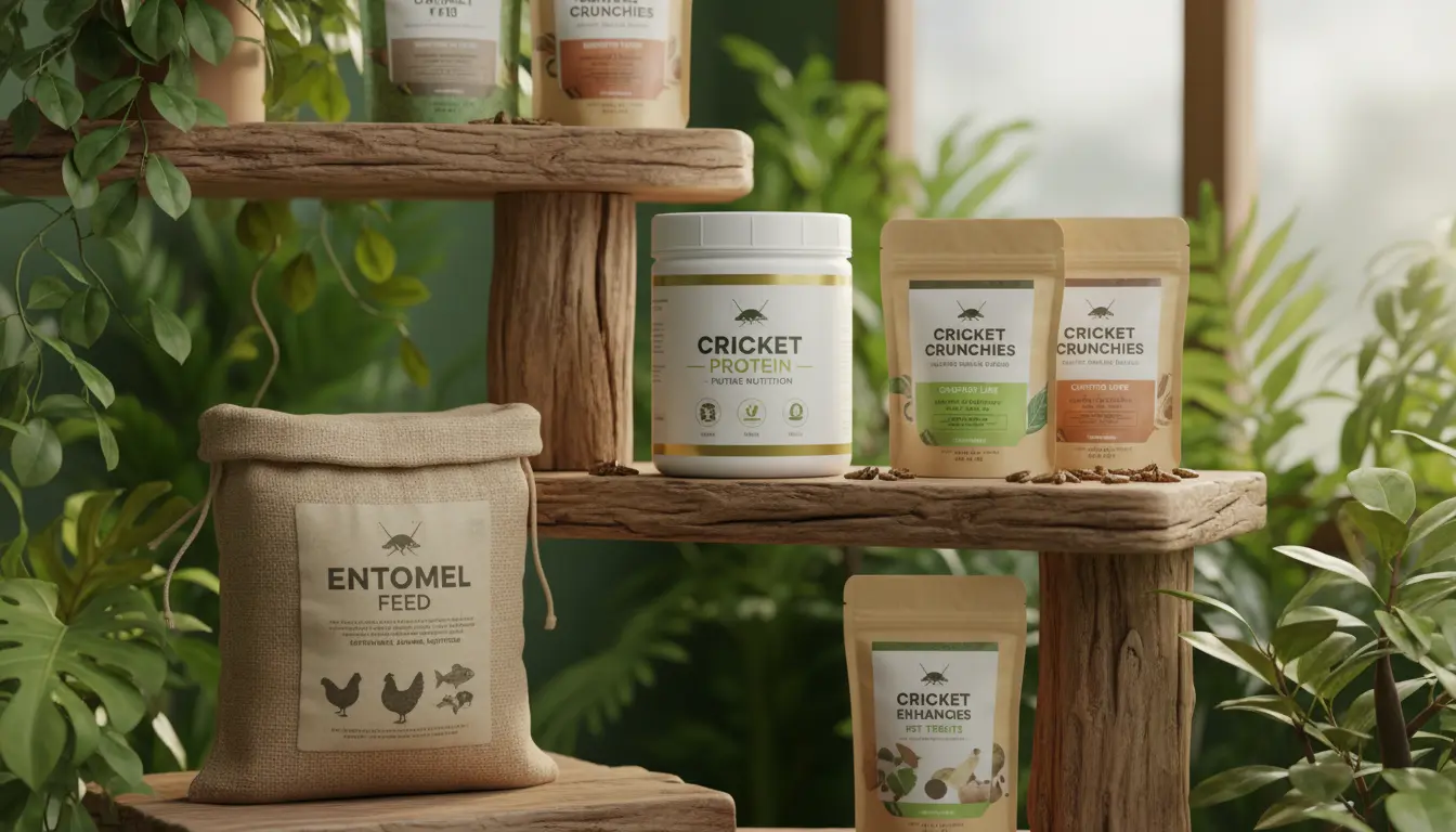 Cricket Farming 4 Finished cricket protein products including powder and snacks from sustainable cricket farming