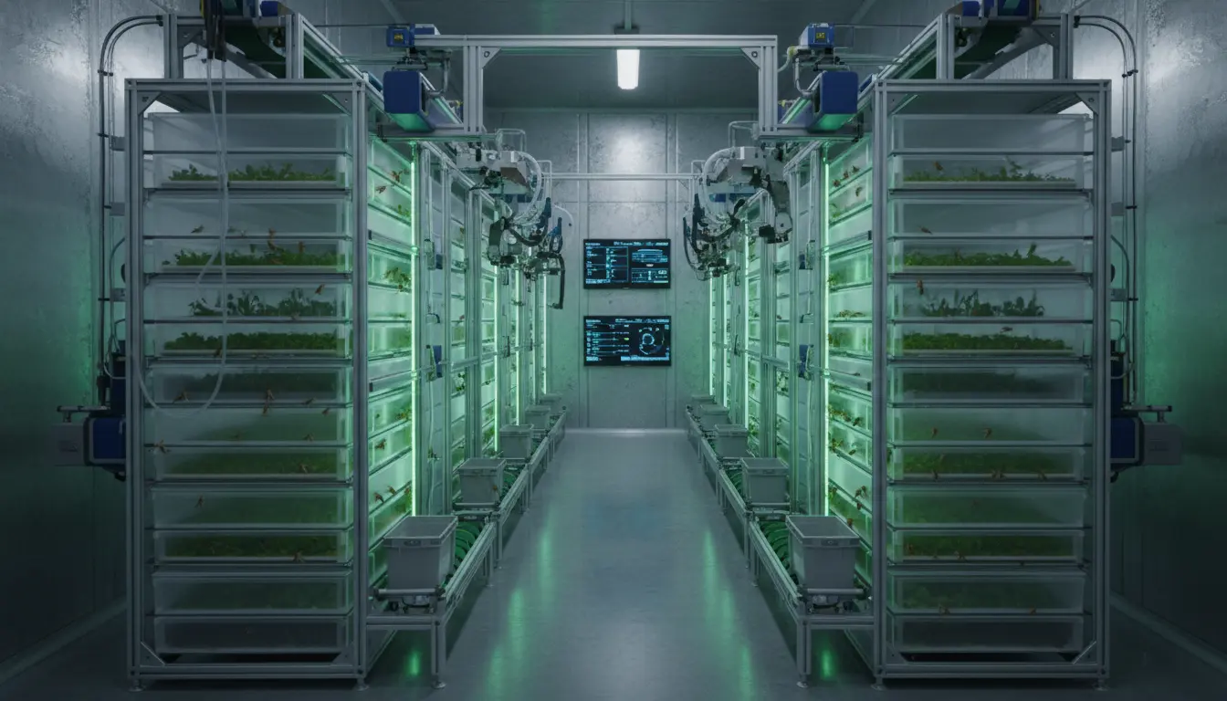 Cricket farming setup showing vertical containers and efficient space utilization