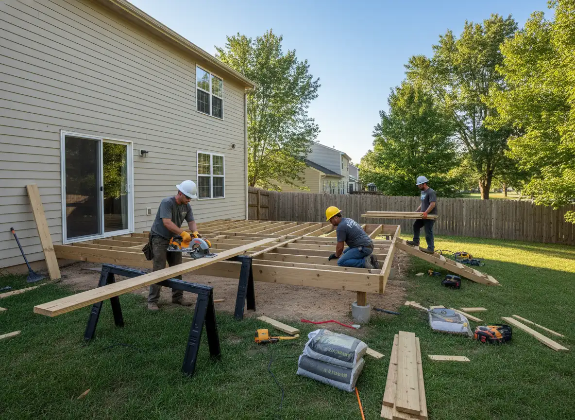 Modern wooden deck with measurements