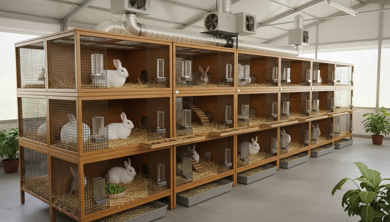 Efficient rabbit housing system with proper ventilation and space management for healthy rabbit production