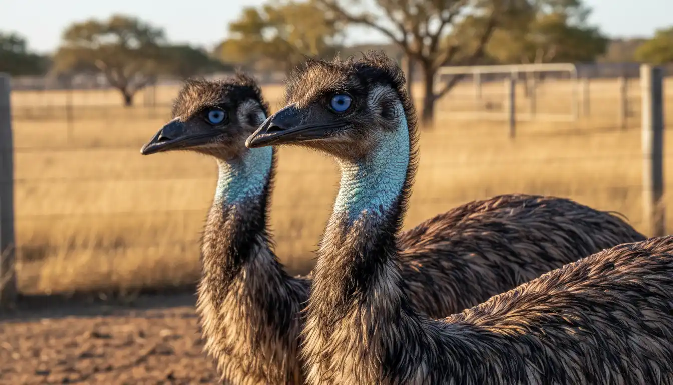 Emu Farming 3 Close-up view of emu birds showing distinctive features and feather patterns important for farming