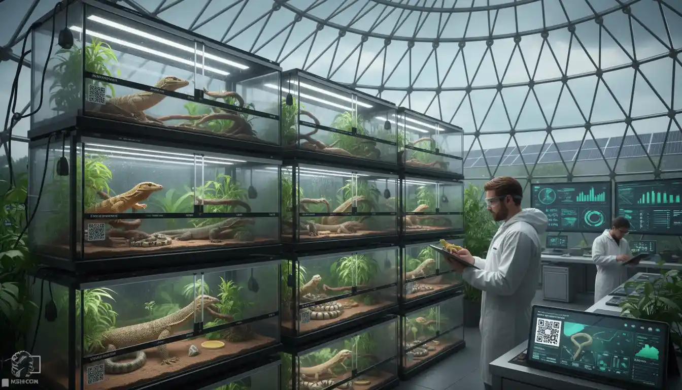 Professional reptile farming facility with controlled environments for sustainable breeding