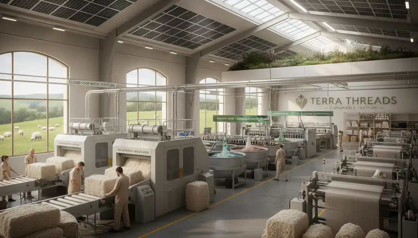 Wool Production 3 Modern wool processing facility showcasing sustainable textile production from farm to fabric