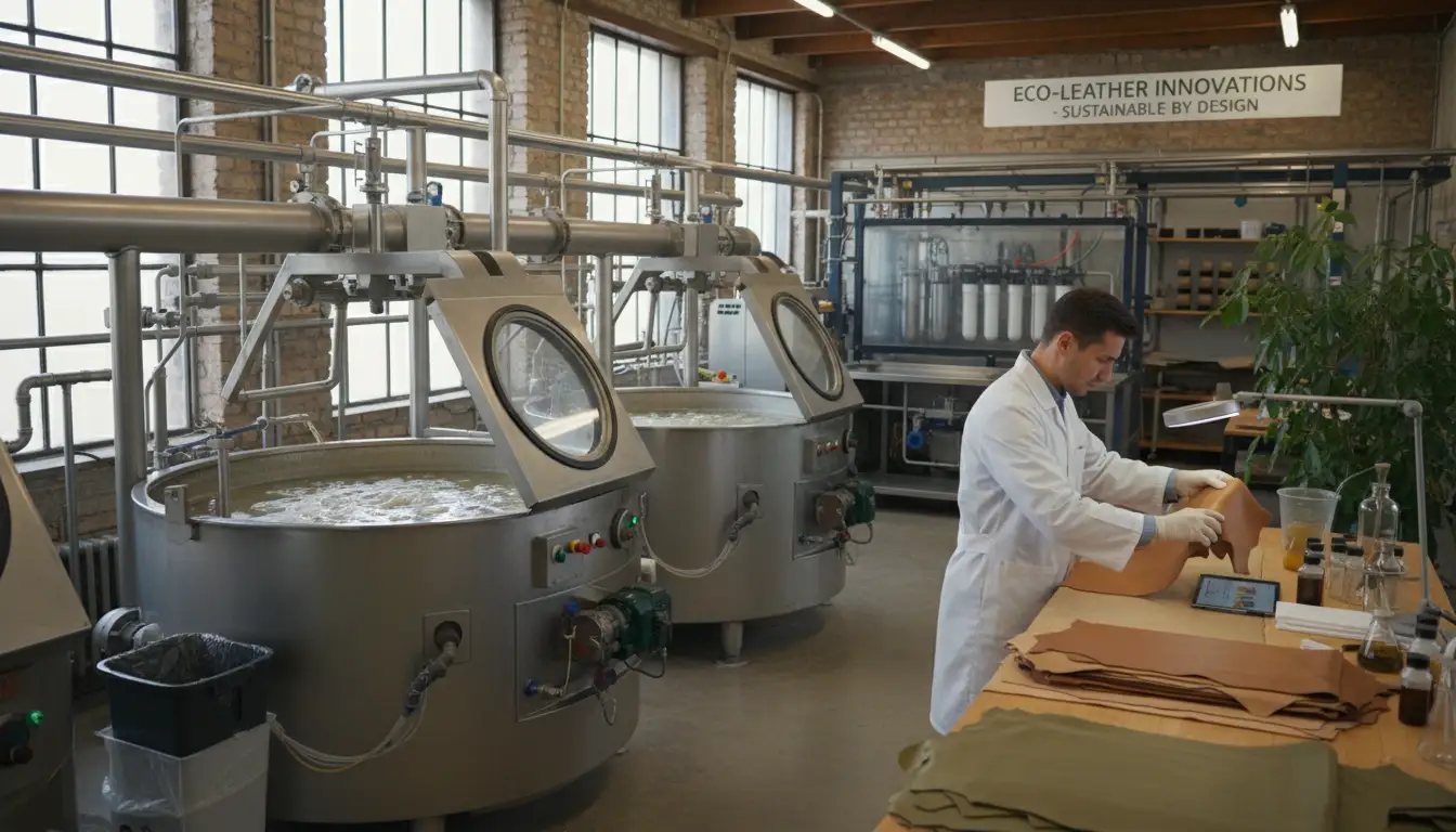 Leather Production 3 Sustainable leather production facility showing modern tanning equipment and quality control