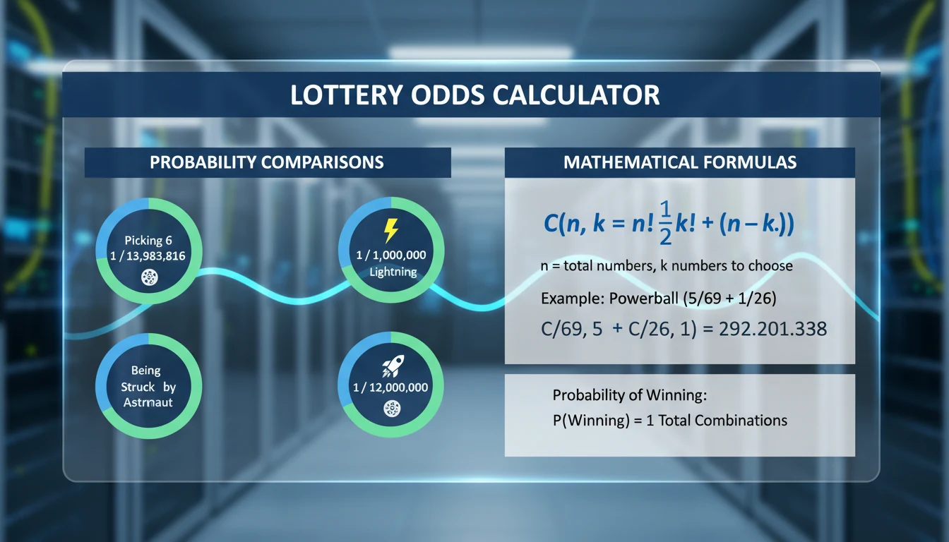Lottery Odds Calculator 1 Lottery Odds Calculator showing probability calculations for various lottery games