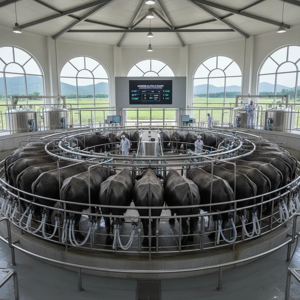 Buffalo Farming - Modern dairy milking process