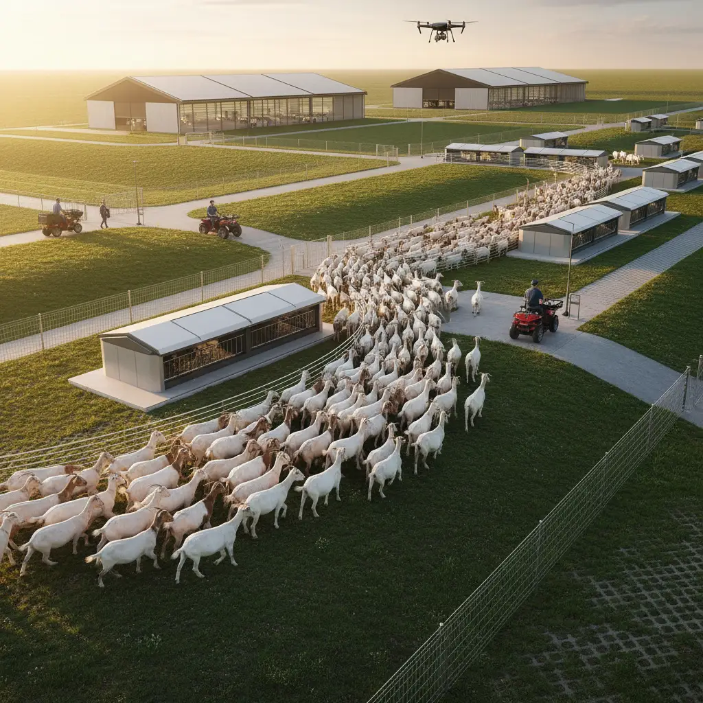 Goat farming - Herd of goats grazing in pasture