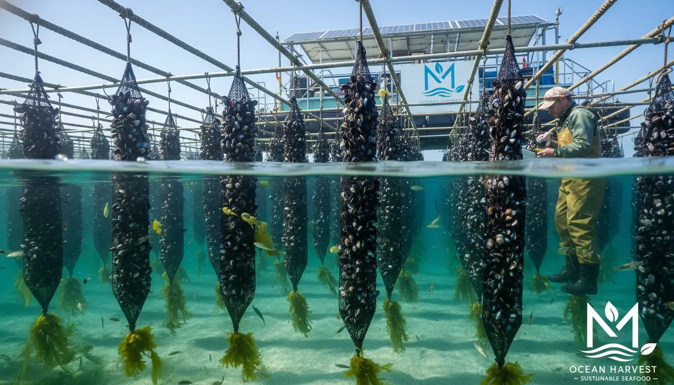 Mussel Farming 3 Modern mussel farming operation showing sustainable aquaculture practices