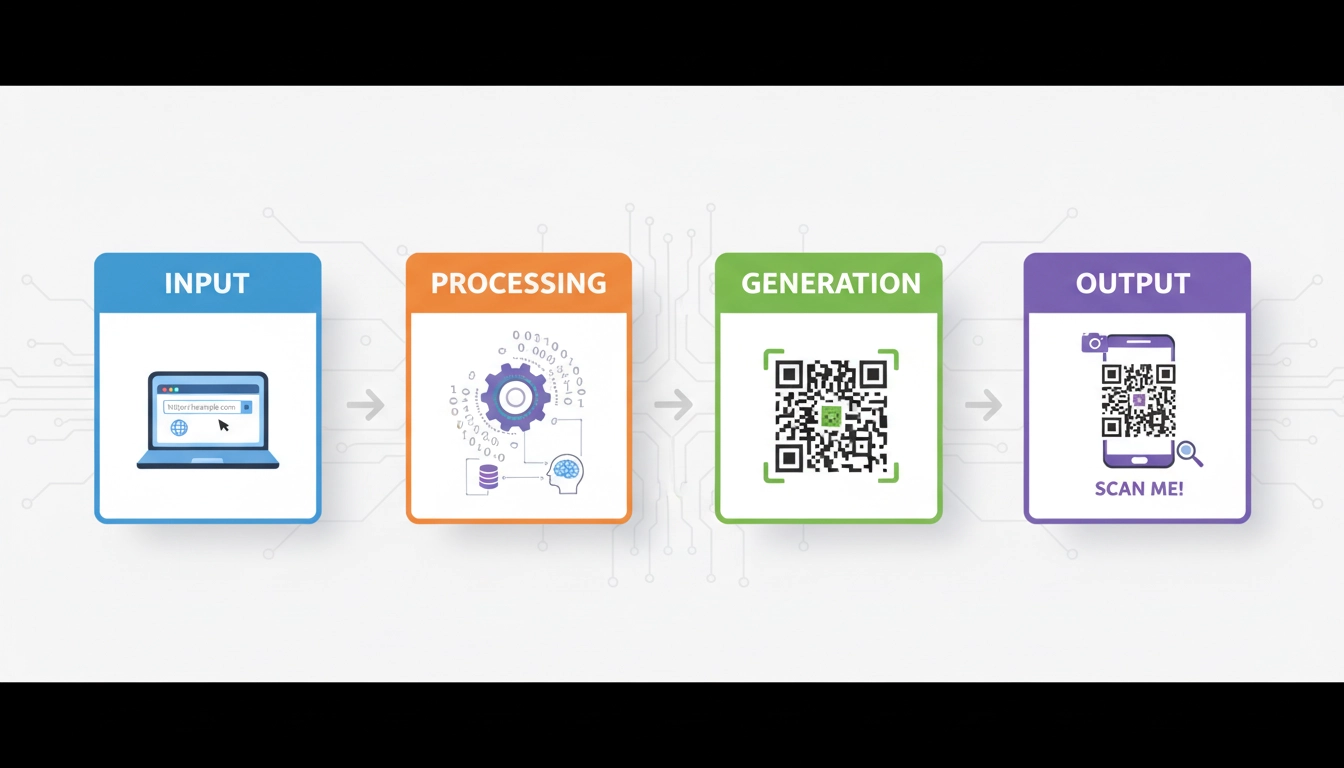 QR Code Generator 1 QR code generator process visual guide showing steps from input to generated code