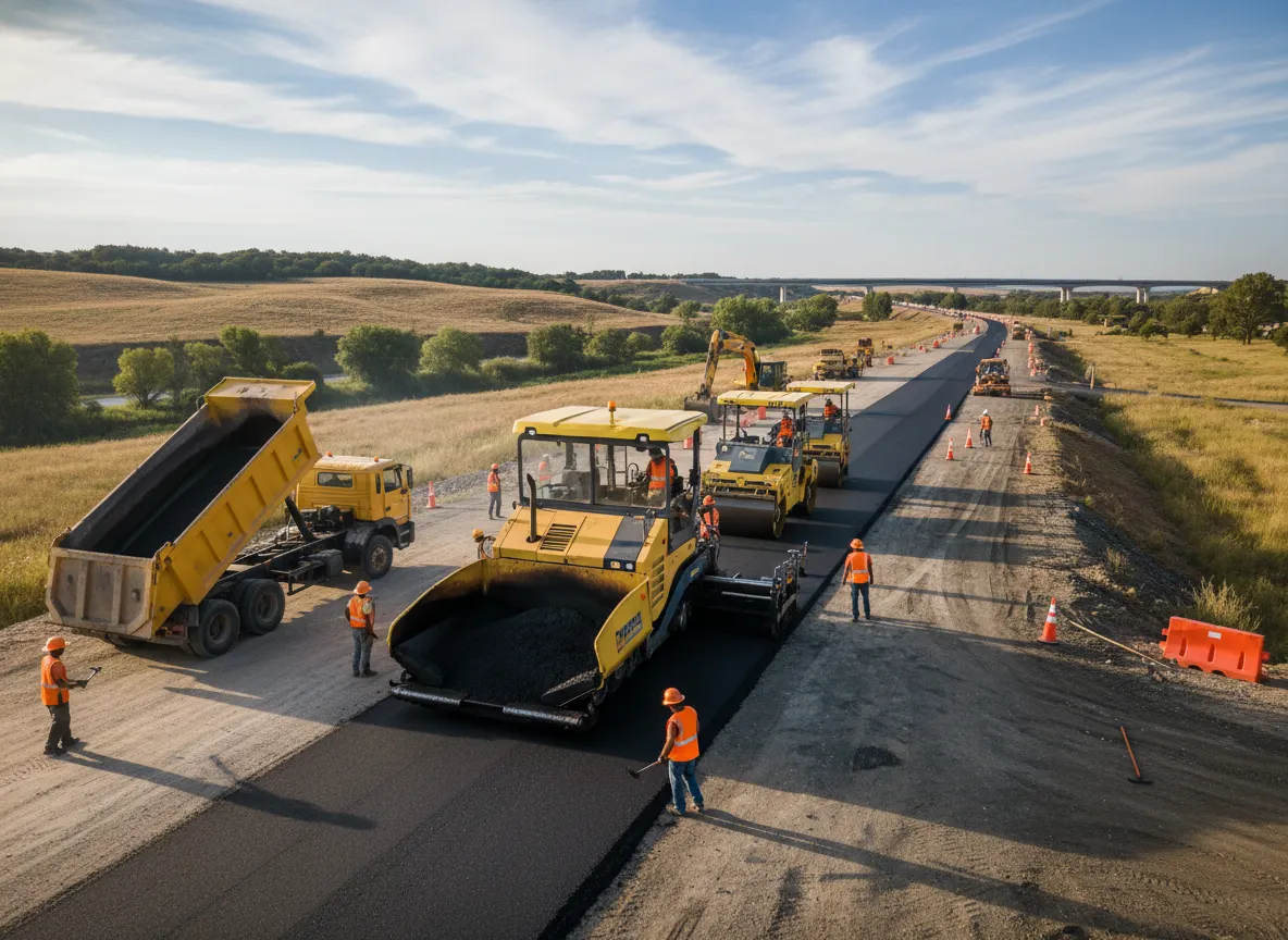 Asphalt Calculator - Road construction with asphalt paver