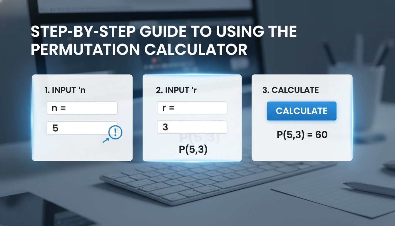 Permutation Calculator 2 Permutation Calculator usage guide showing step-by-step instructions