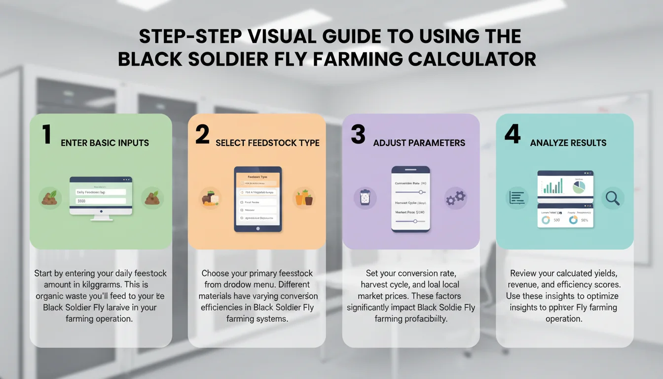 Step-by-step visual guide to using the Black Soldier Fly farming calculator