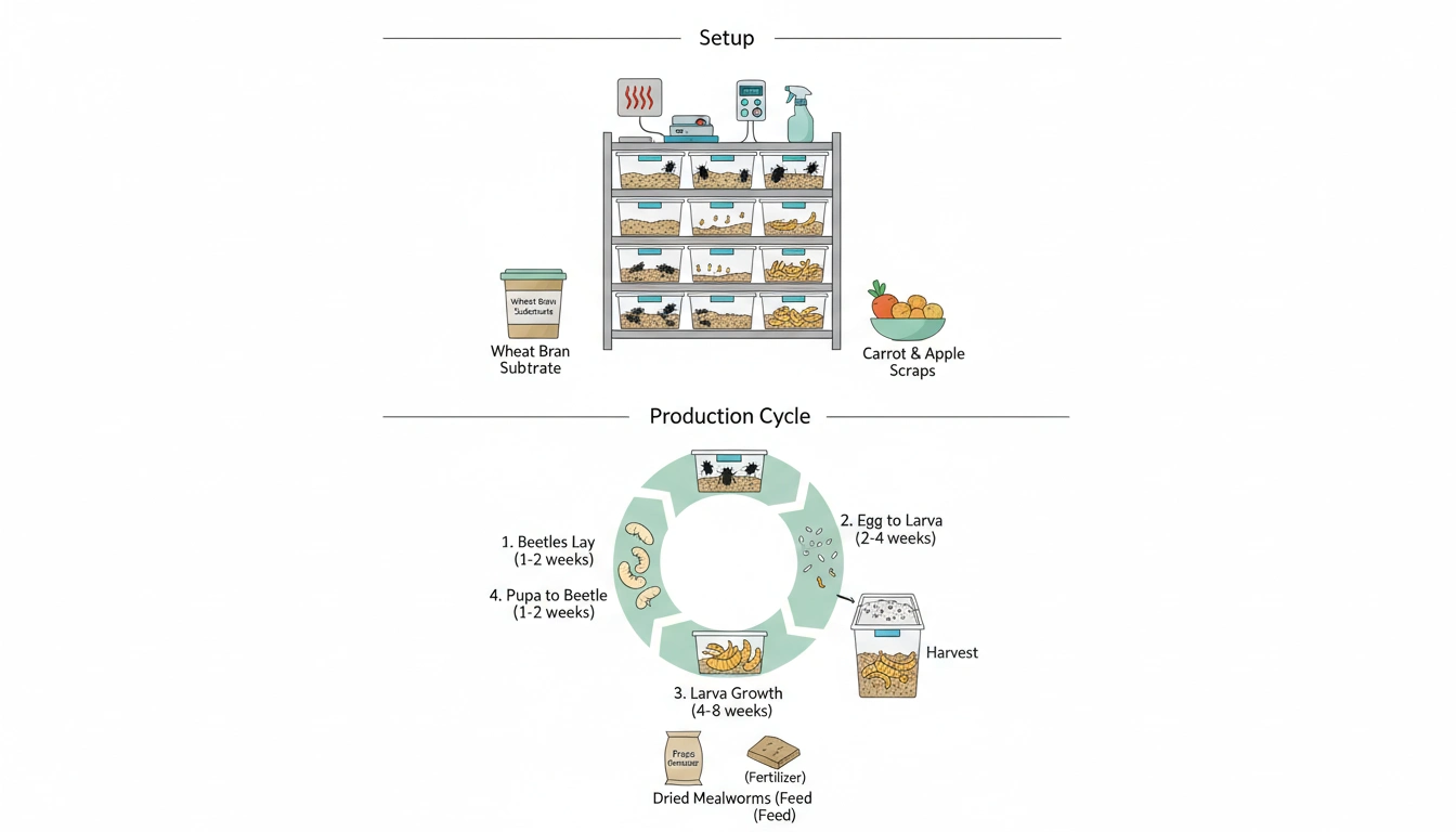 Mealworm Farming 3 Visual guide to mealworm farming setup and production cycle stages